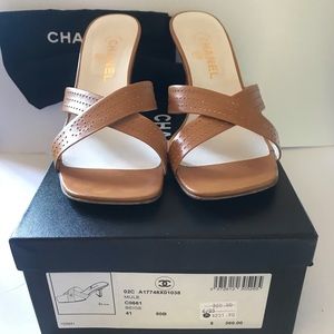 Authentic Chanel CC Logo Heel Mule Shoes Size 41.